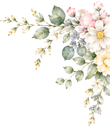 Watercolor spring blossoms trailing down from the corner